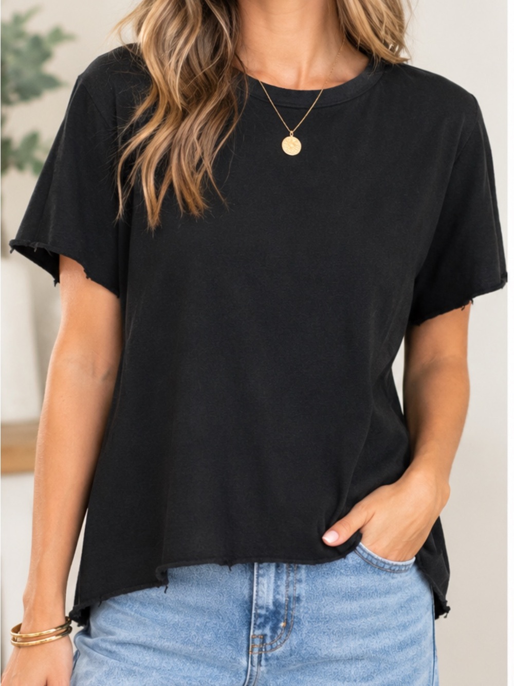 Made In Italy 100% Cotton Black Short-Sleeve Women's Top